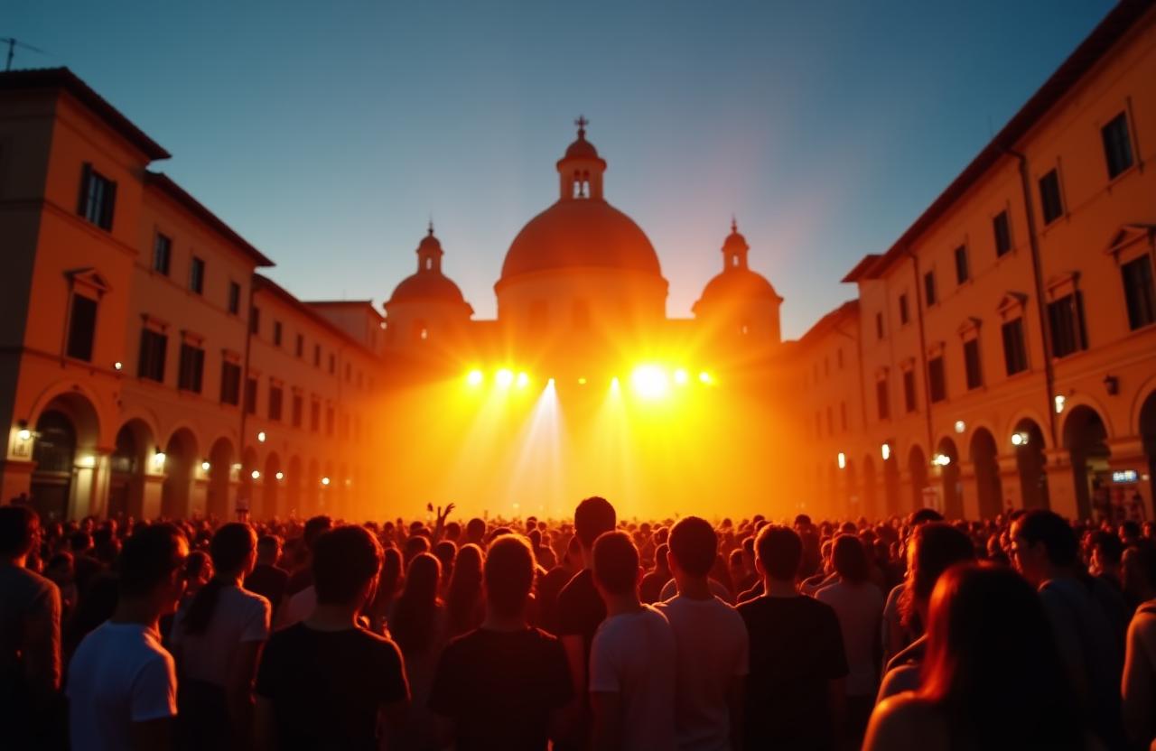 Concerto dal vivo al tramonto in una piazza storica